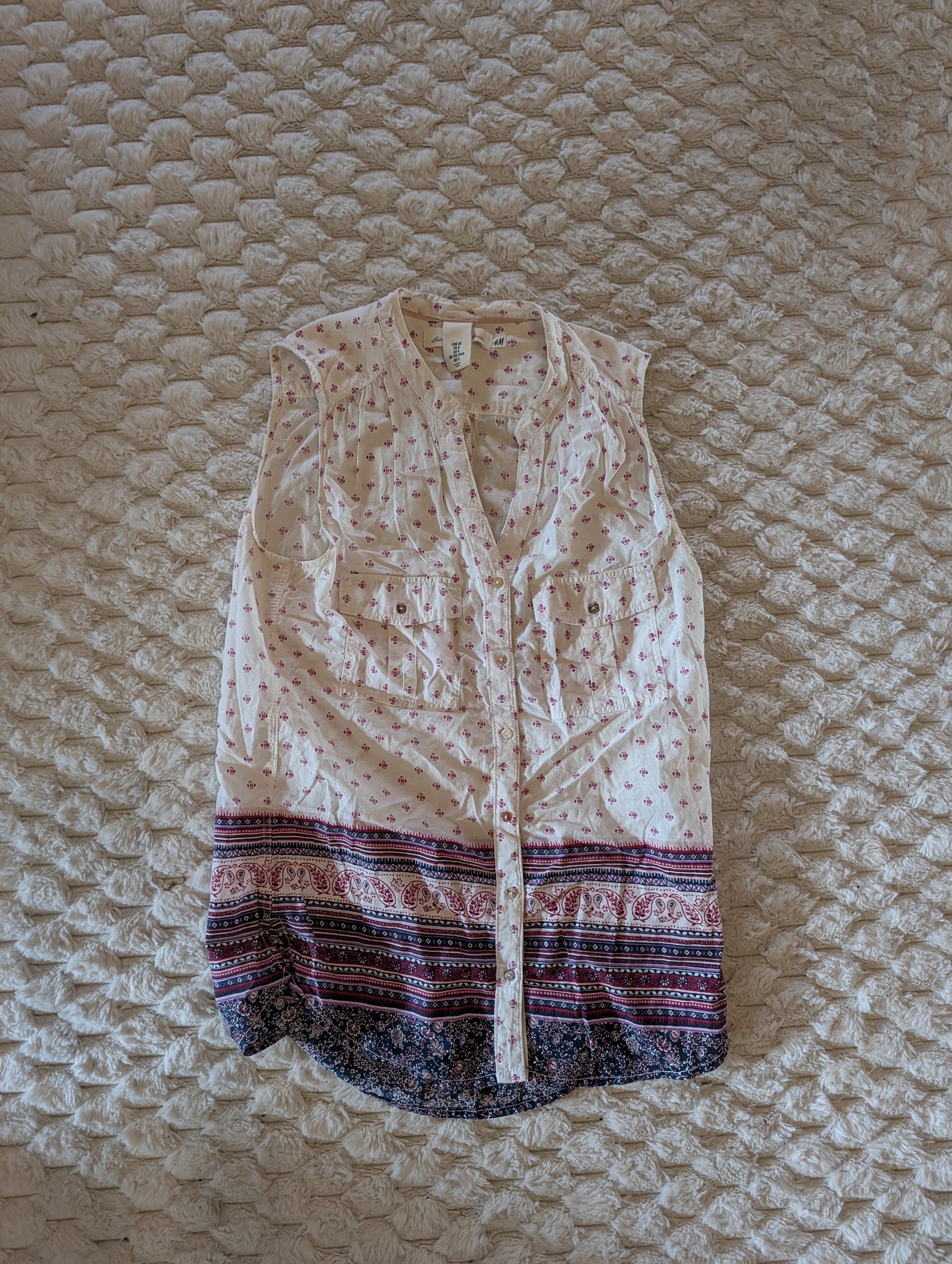 Biała Koszula Bez Rękawów Boho H&M S